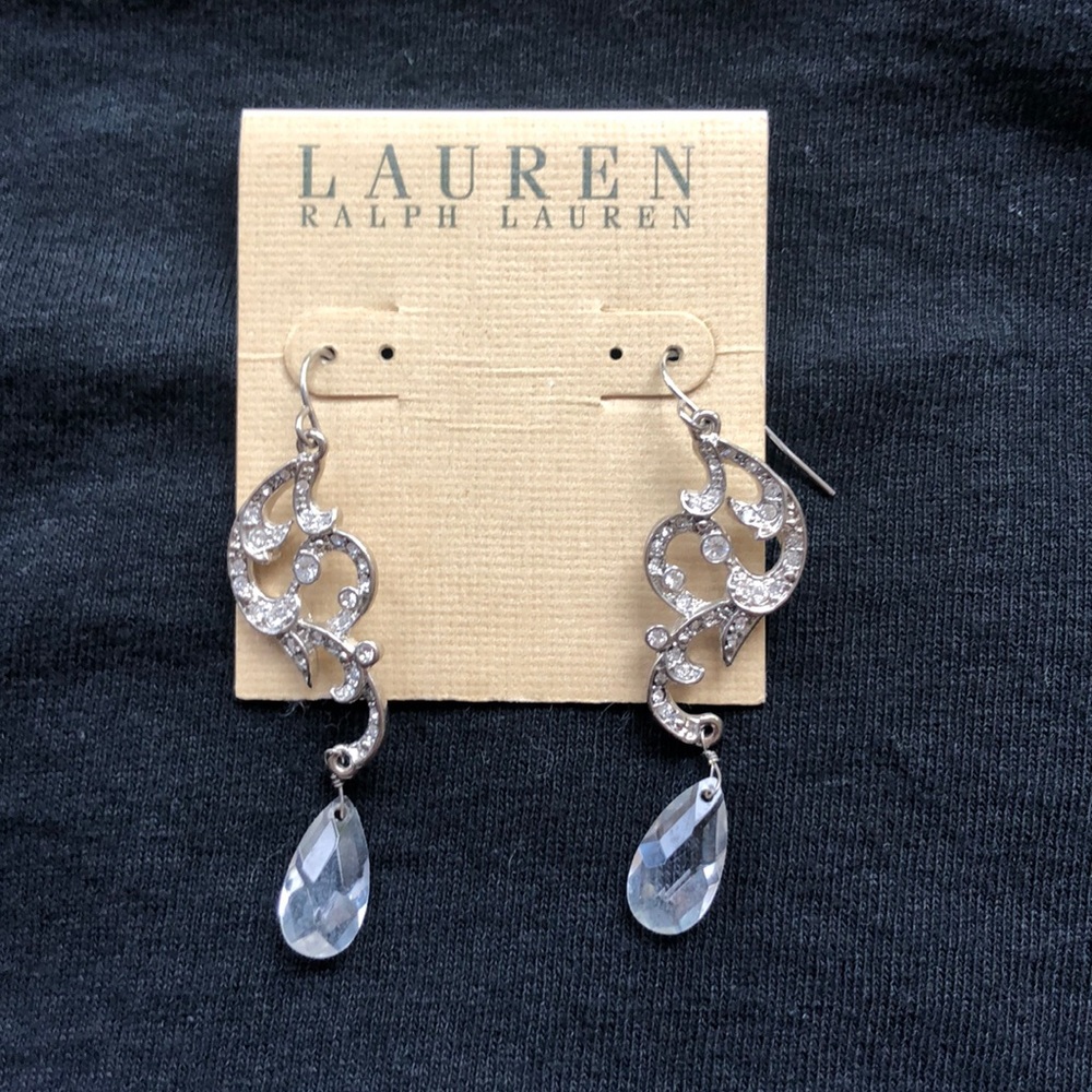 NWT Ralph Lauren crystal/silver teardrop earrings - Picture 1 of 3